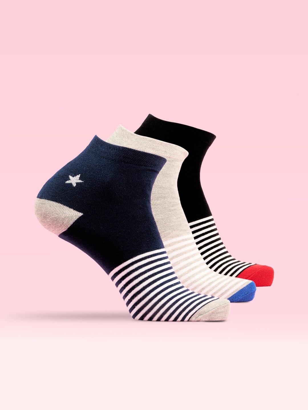 

LUX MOZZE Men Pack Of 3 Assorted Ankle-Length Socks
