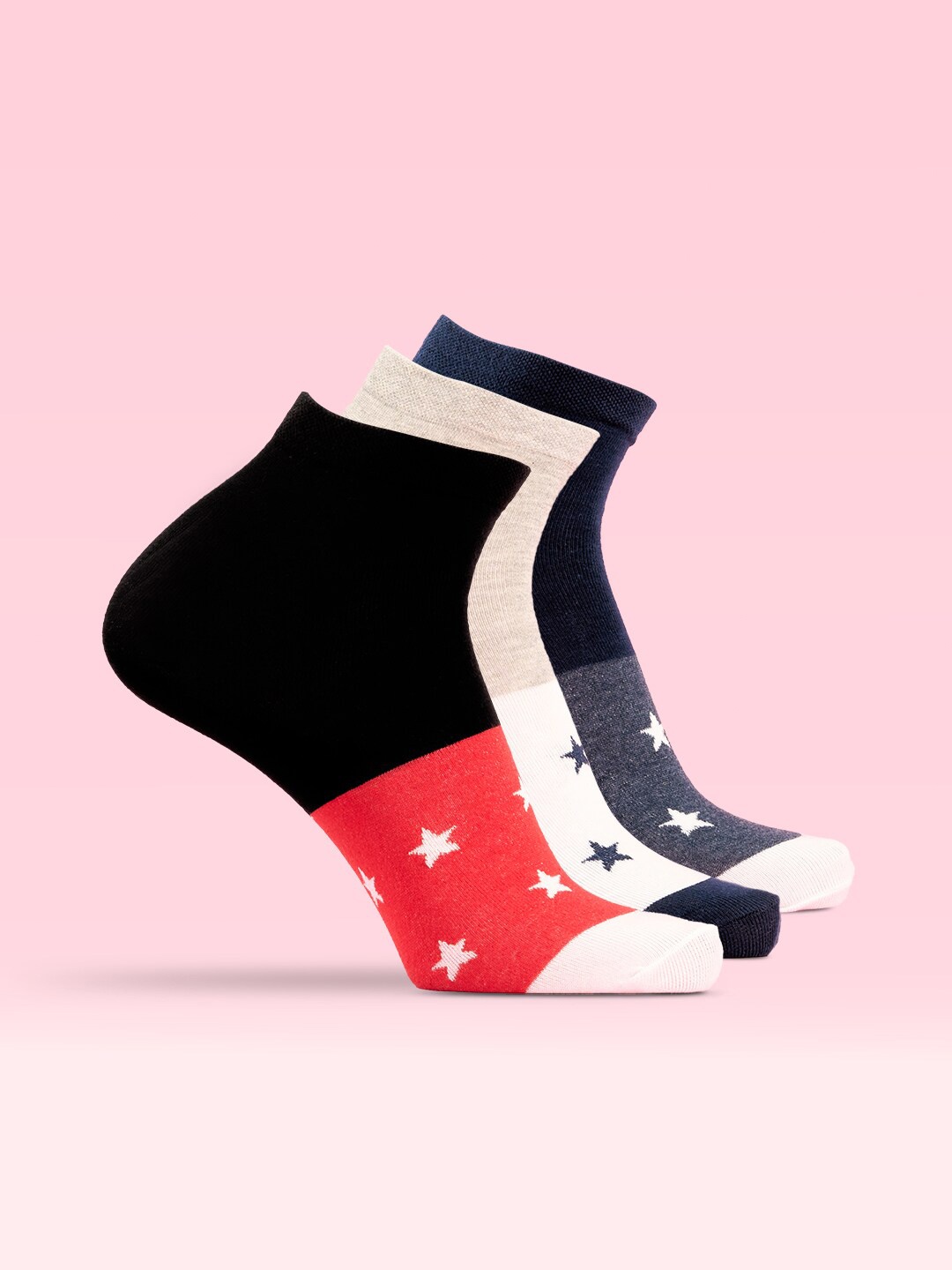 

LUX MOZZE Men Pack Of 3 Patterned Anti-Microbial Ankle Length Socks, Black