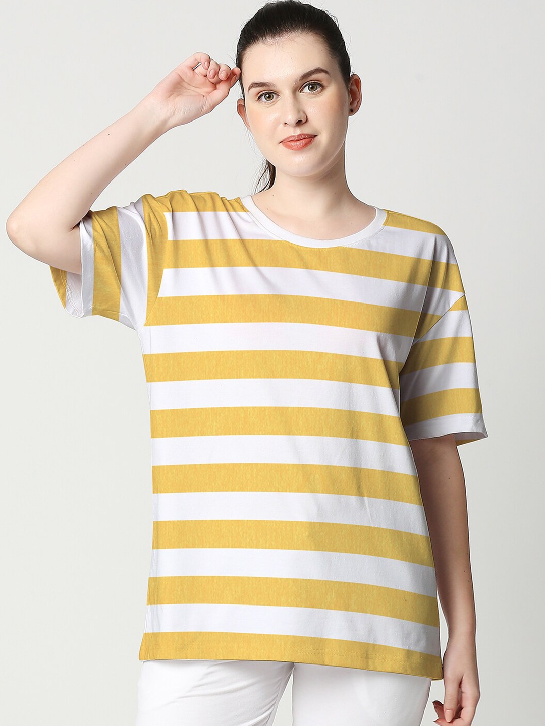 

Wear Your Opinion Round Neck Striped Cotton T-shirt, Yellow