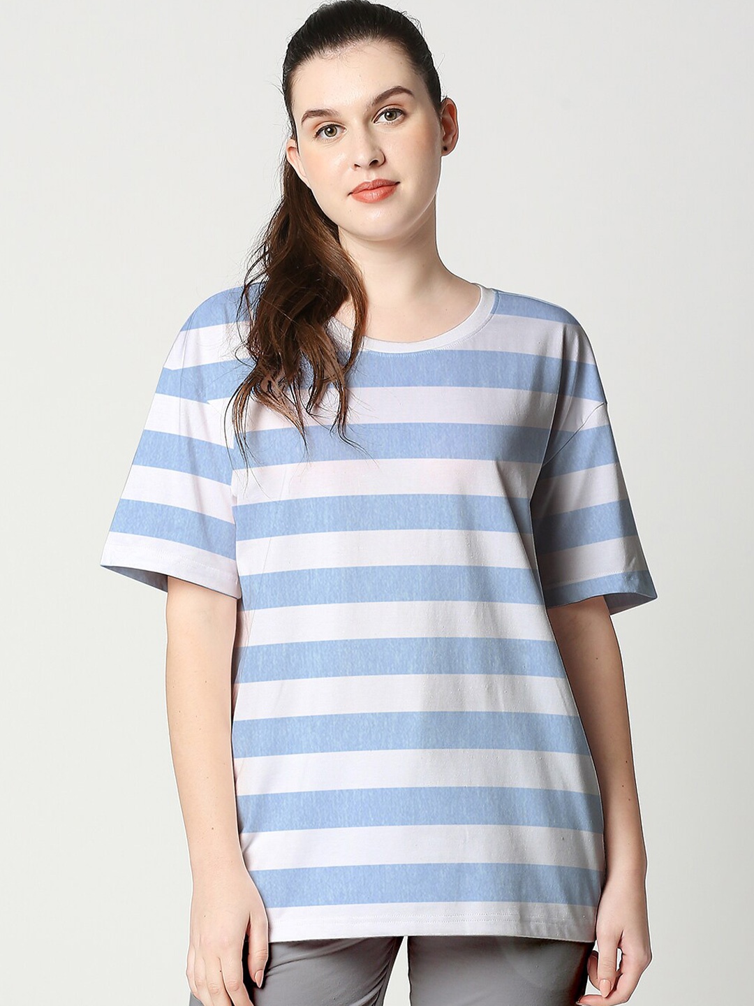 

Wear Your Opinion Round Neck Striped Cotton T-shirt, Blue