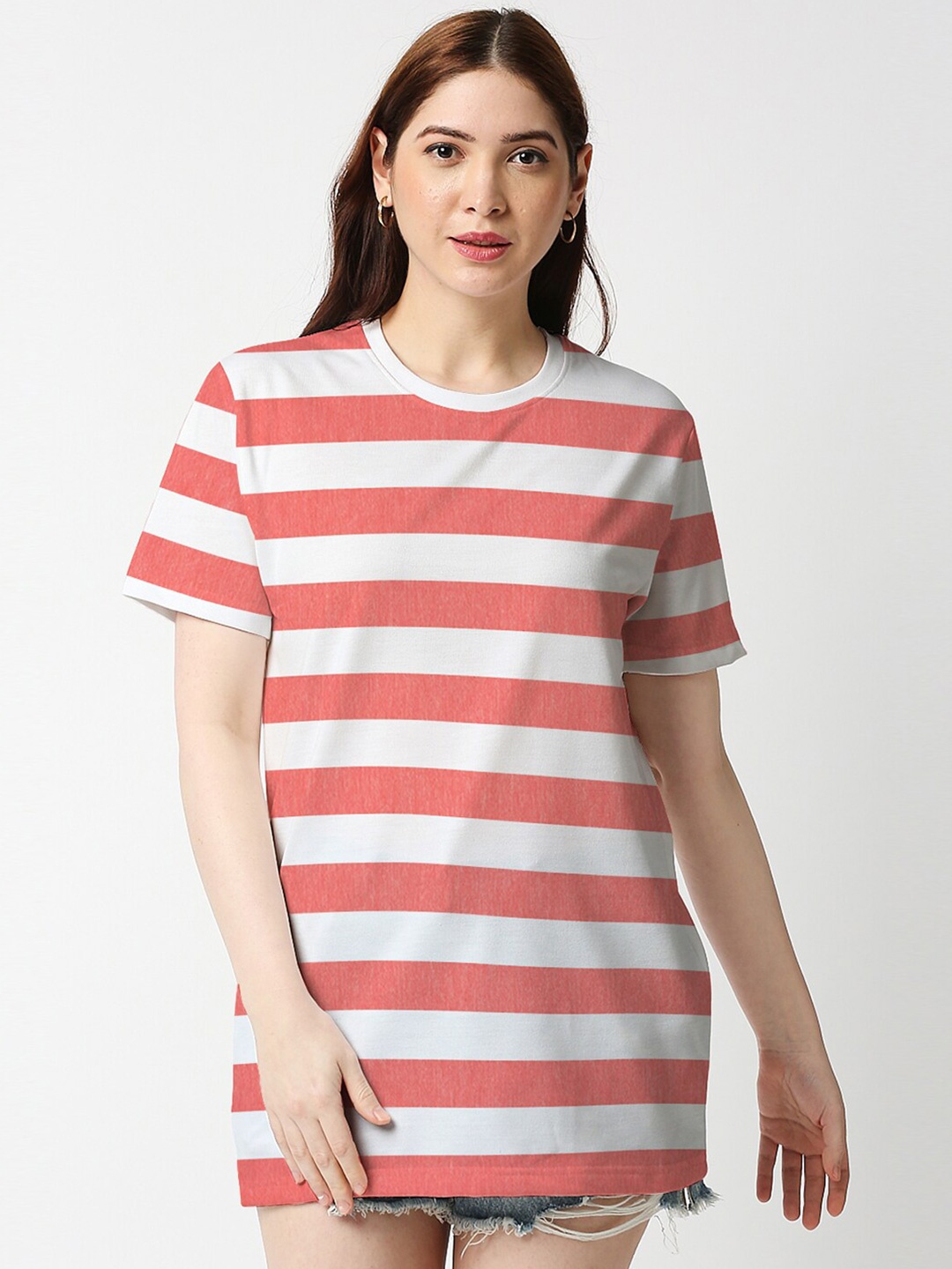 

Wear Your Opinion Round Neck Striped Short Sleeves Cotton T-shirt, Red