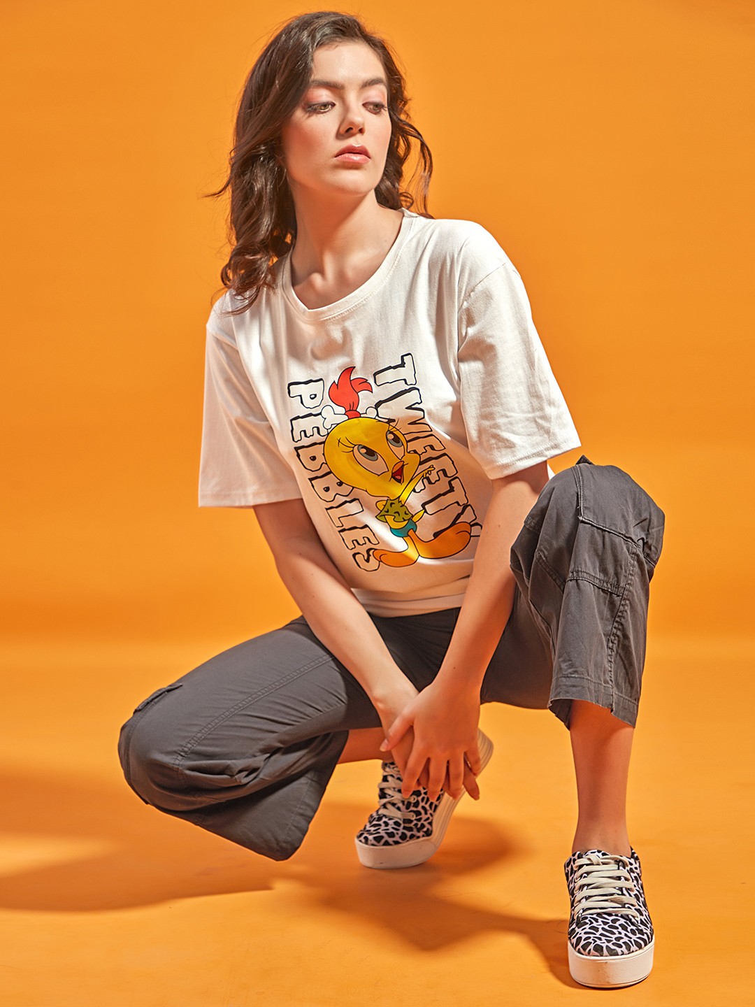

STHULAS Tweety Printed Round Neck T-shirt, White