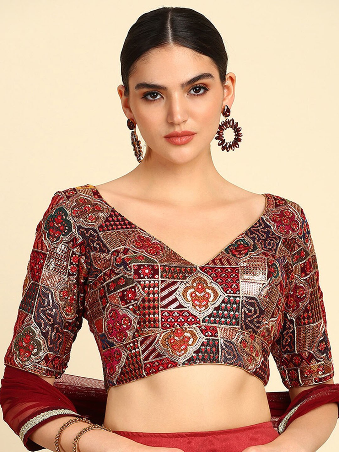 

Soch Embellished Readymade Saree Blouse, Maroon