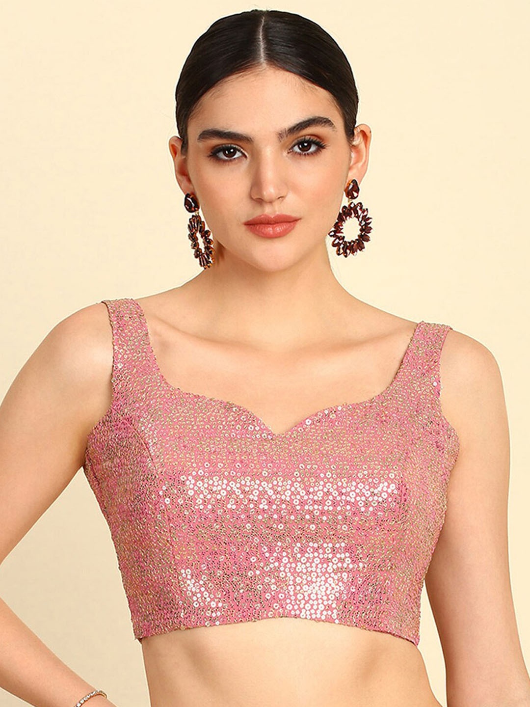 

Soch Embellished Sequinned Readymade Saree Blouse, Pink