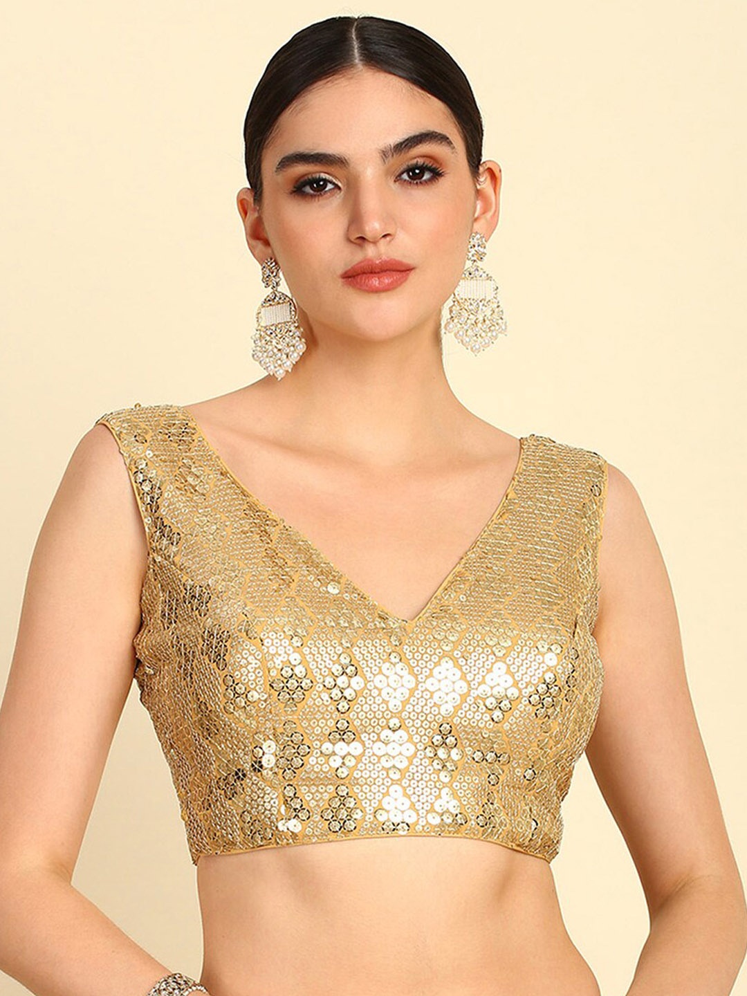

Soch Embellished Sequinned Readymade Saree Blouse, Gold