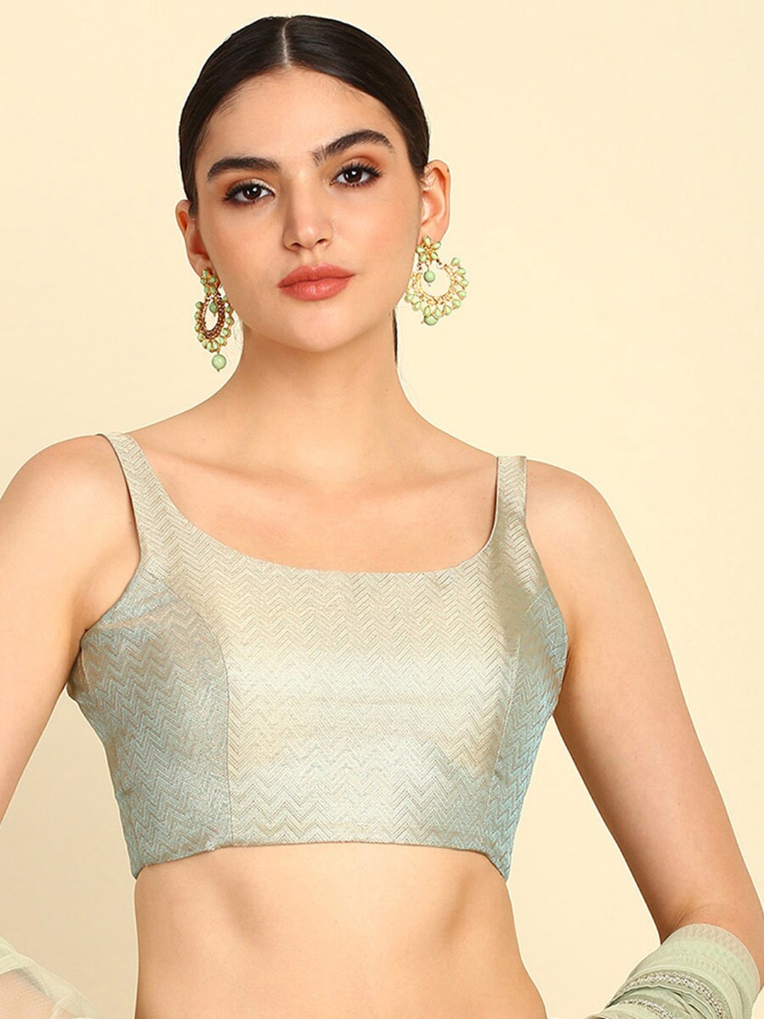 

Soch Woven Design Sleeveless Saree Blouse, Silver