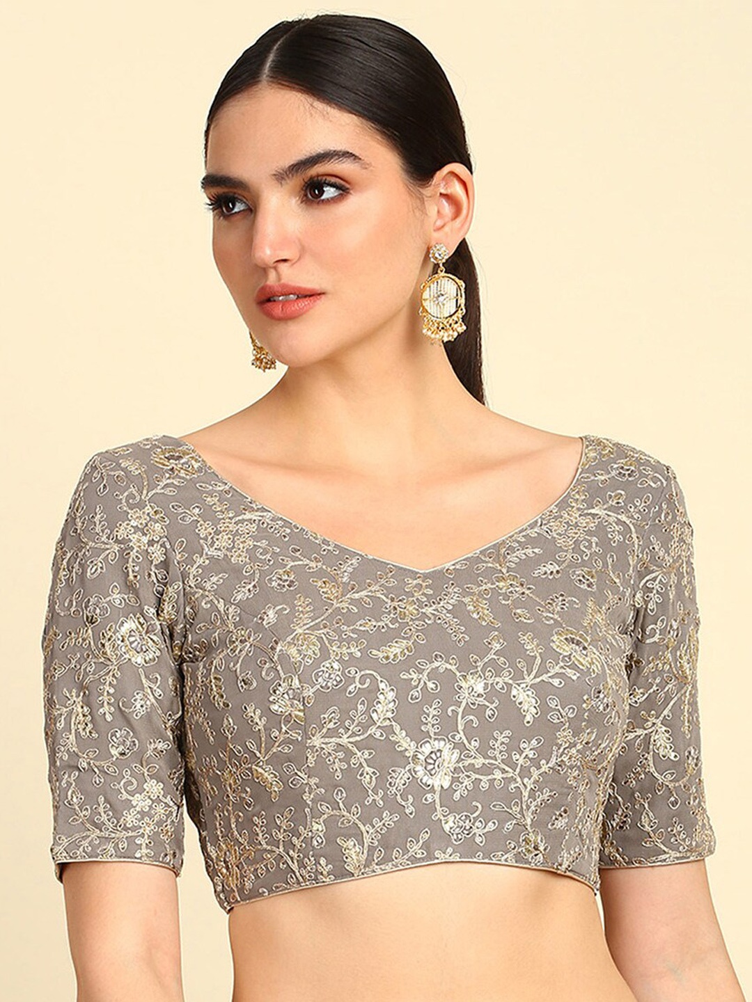 

Soch Embroidered Zari Saree Blouse, Grey