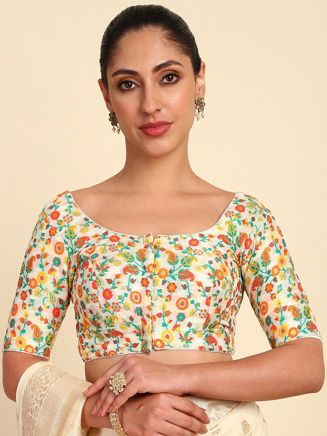

Soch Woven Design Readymade Saree Blouse, Cream