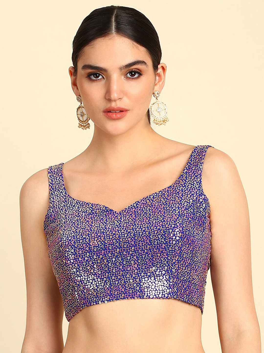 

Soch Embellished Sequinned Saree Blouse, Blue