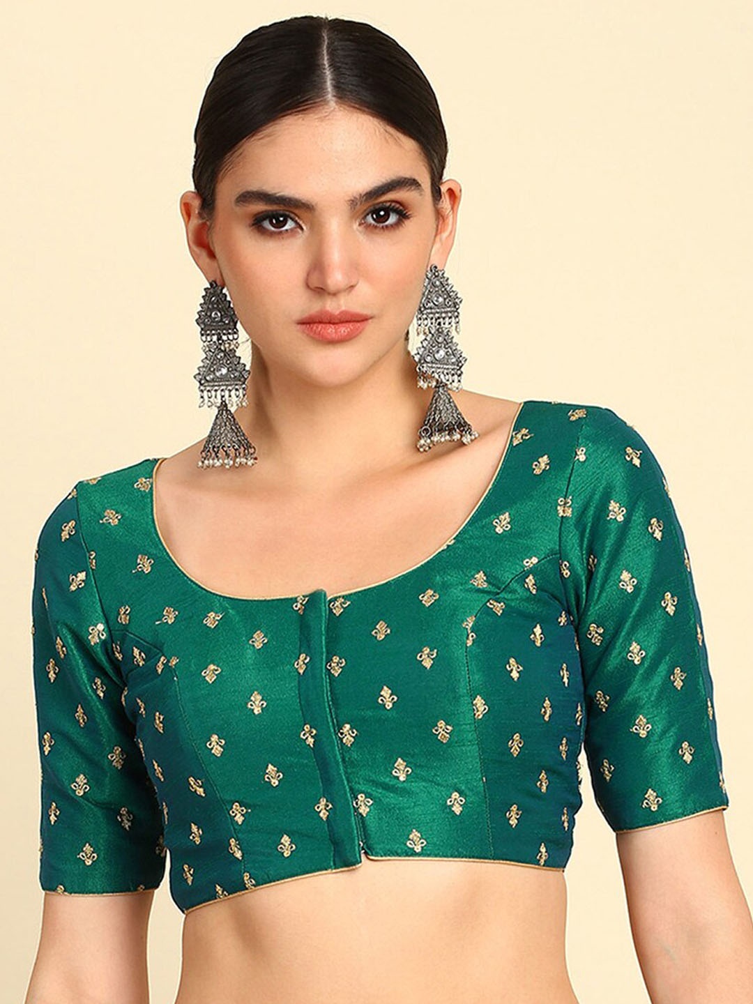 

Soch Embroidered Zari Saree Blouse, Green