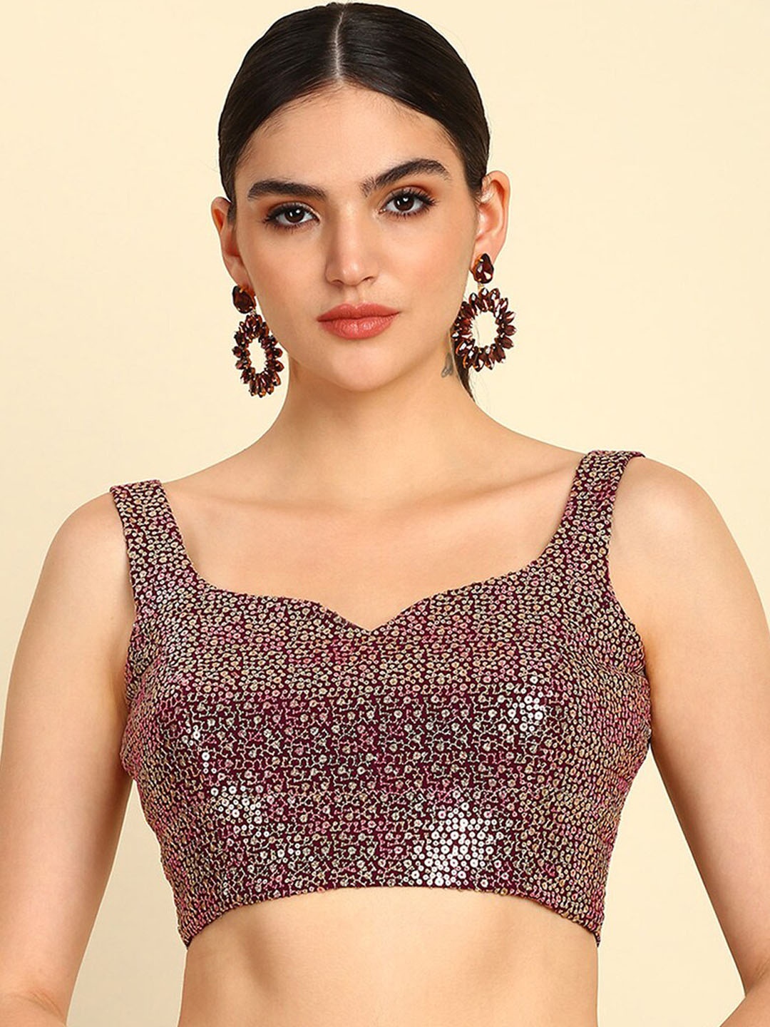 

Soch Embellished Sequined Saree Blouse, Maroon