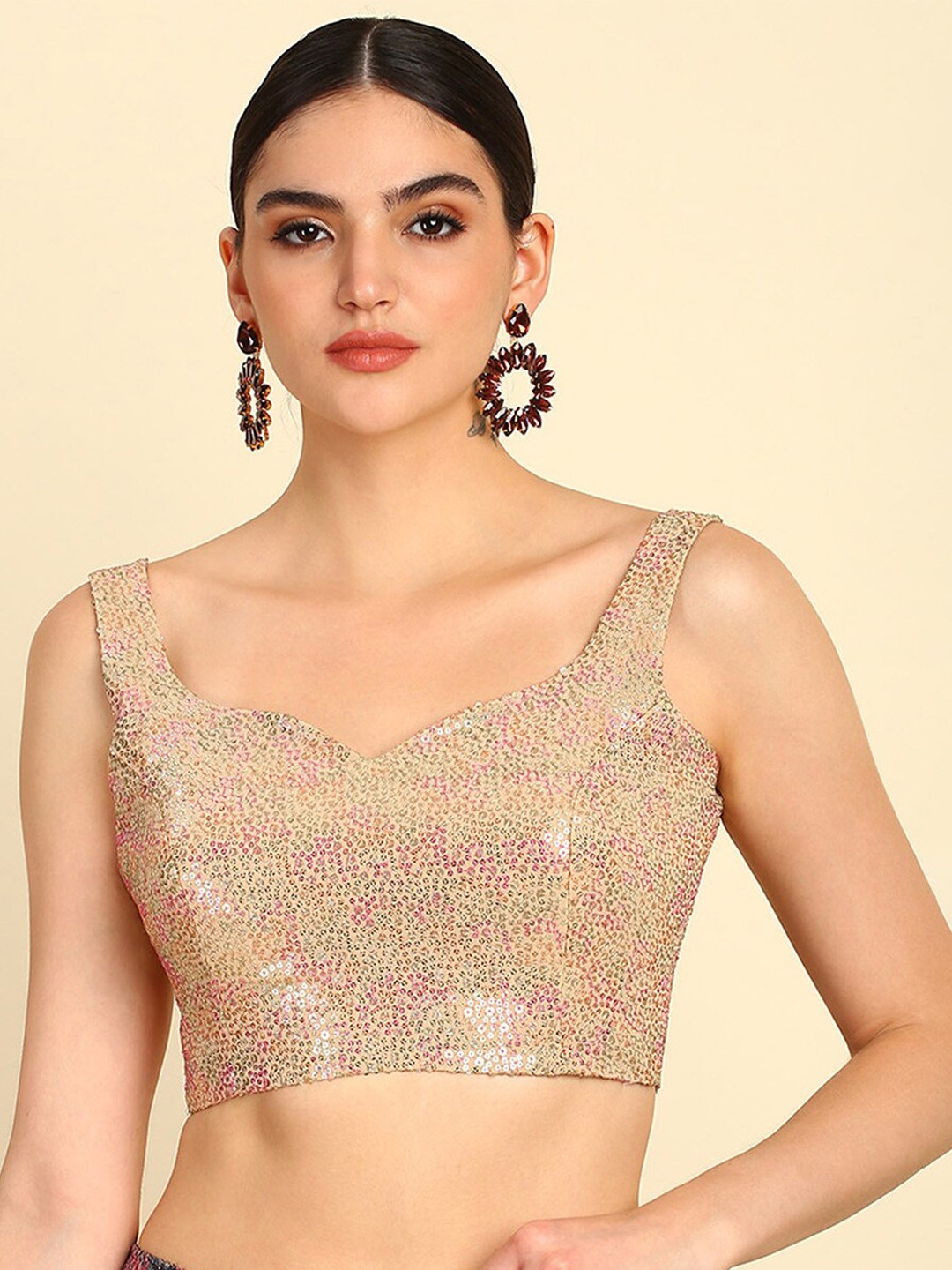 

Soch Embellished Sequinned Saree Blouse, Beige