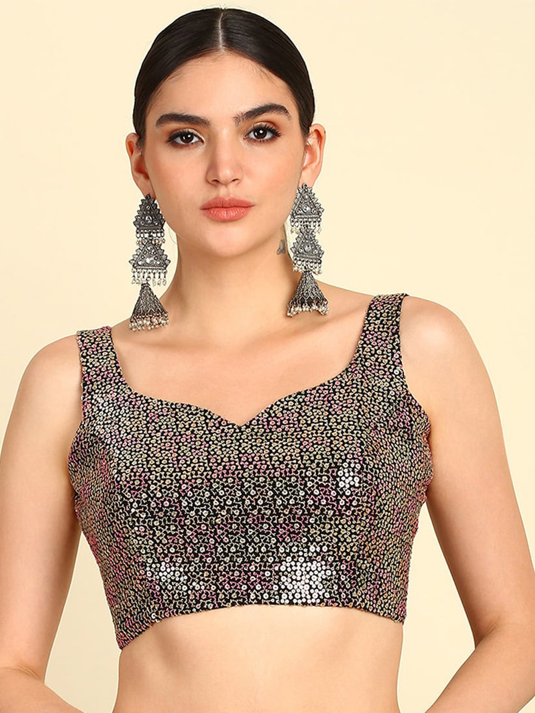 

Soch Embellished Sequinned Sleeveless Saree Blouse, Black