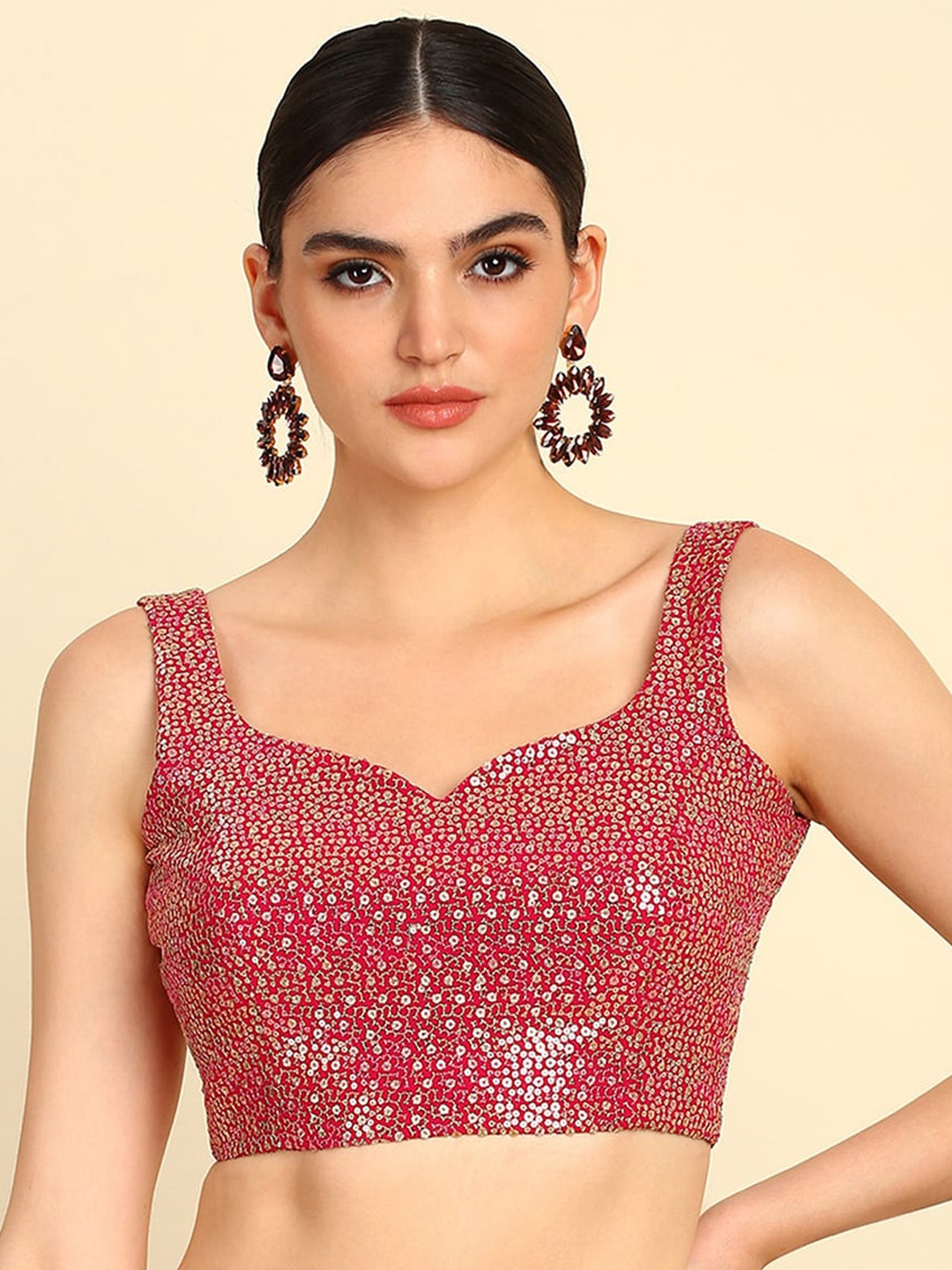 

Soch Embellished Sequinned Sleeveless Saree Blouse, Pink