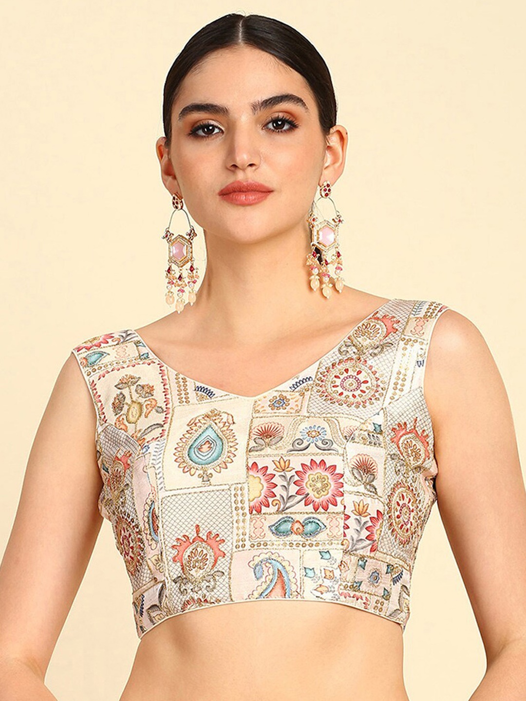 

Soch Embroidered Sequinned Saree Blouse, Cream