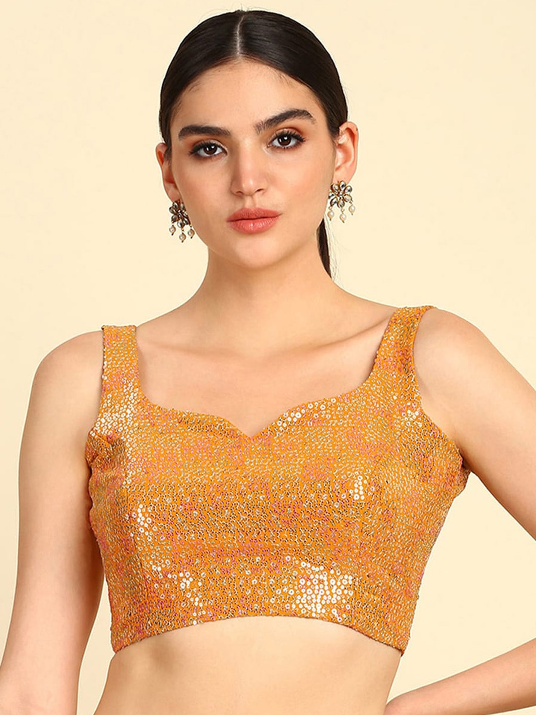 

Soch Embellished Sequinned Saree Blouse, Mustard