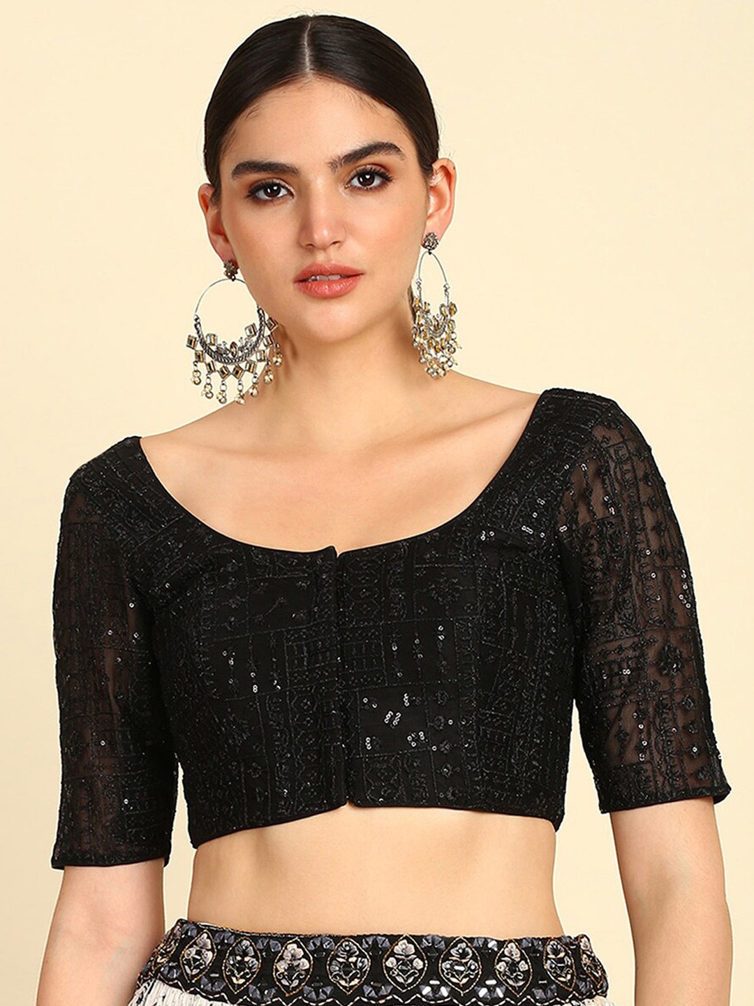 

Soch Embellished Sequinned Readymade Saree Blouse, Black