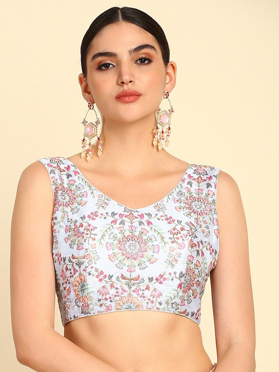 

Soch Embroidered Zari Saree Blouse, Grey