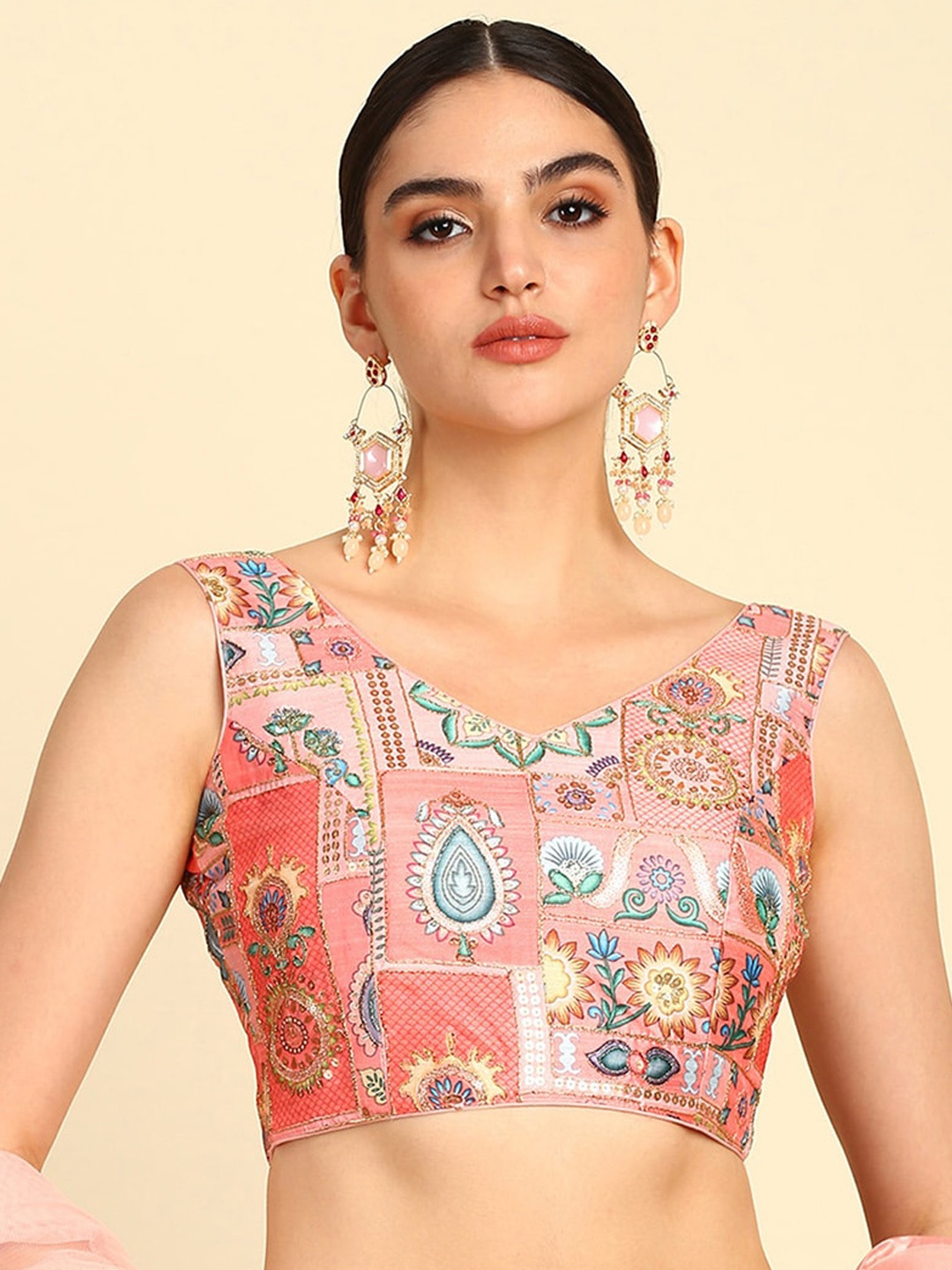 

Soch Embroidered Sequinned Saree Blouse, Pink