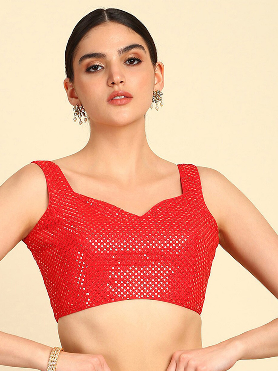 

Soch Embellished Sequinned Sleeveless Saree Blouse, Red