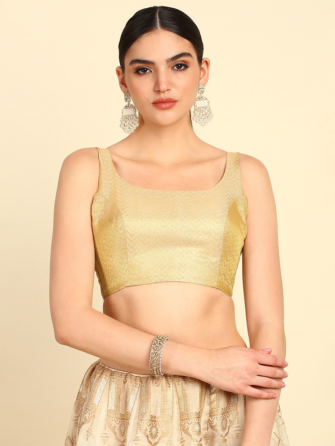 

Soch Woven Design Saree Blouse, Beige