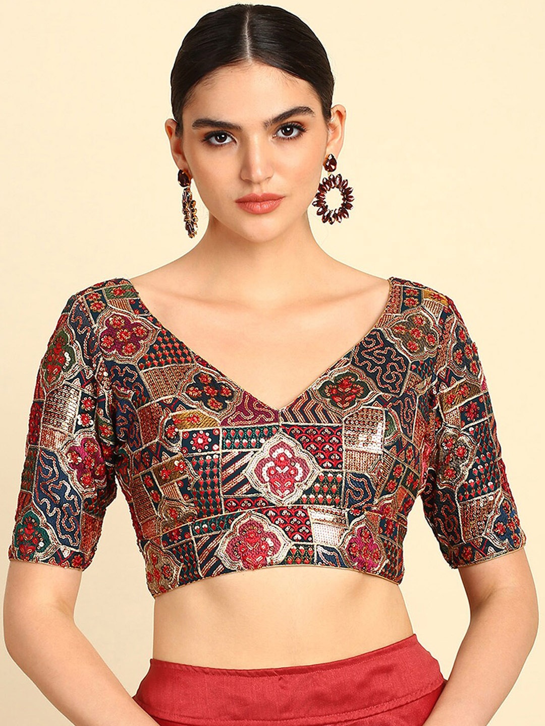 

Soch Embroidered Sequinned Saree Blouse, Teal