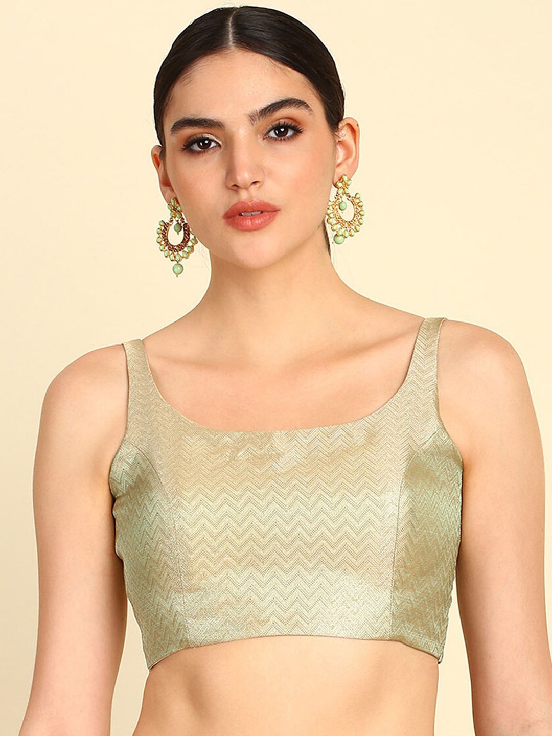 

Soch Woven Design Round Neck Saree Blouse, Green