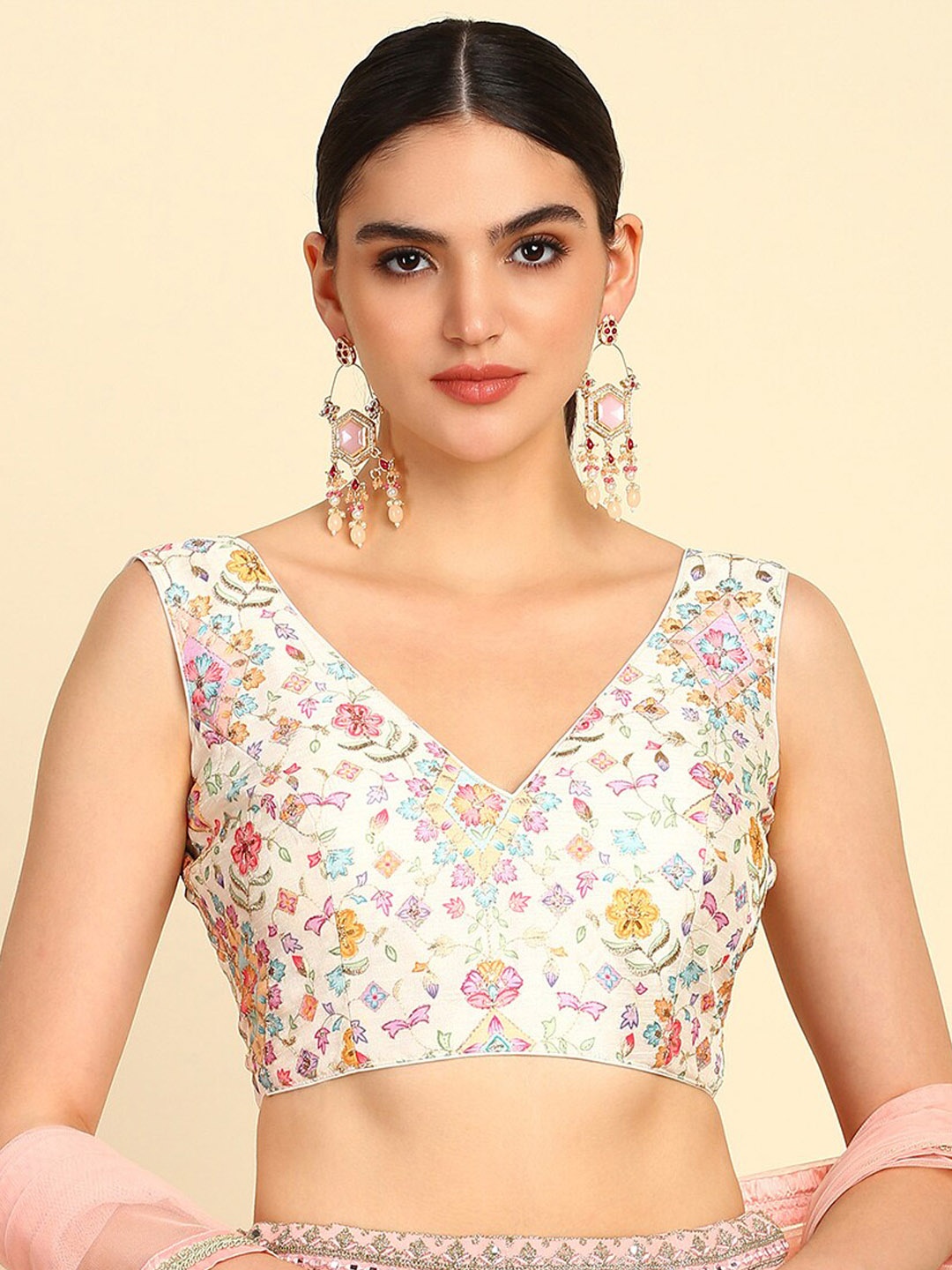 

Soch Embroidered V-Neck Silk Blouse, Cream