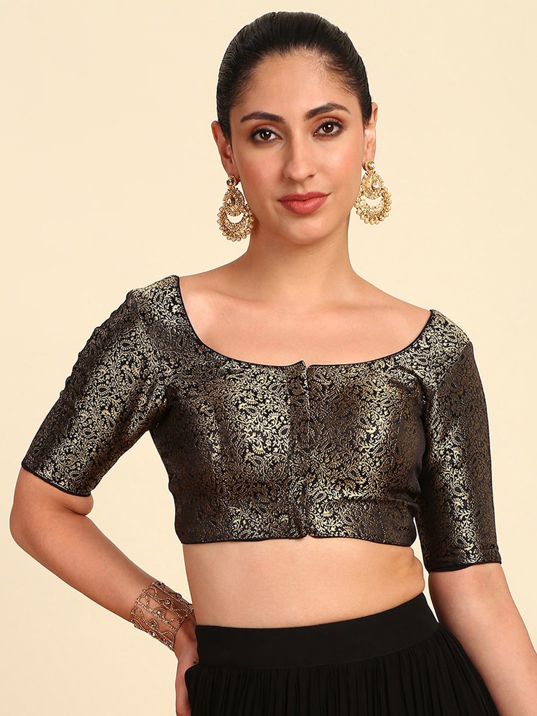 

Soch Woven Design Readymade Saree Blouse, Black