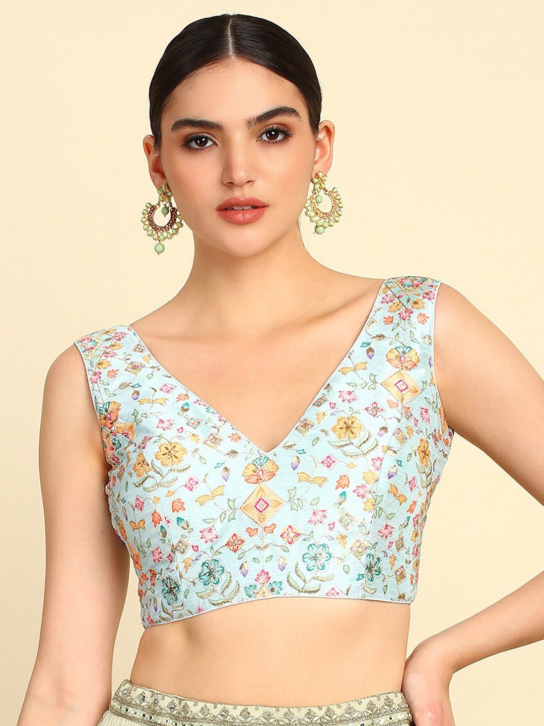 

Soch Embroidered With Zari Sleeveless Saree Blouse, Blue