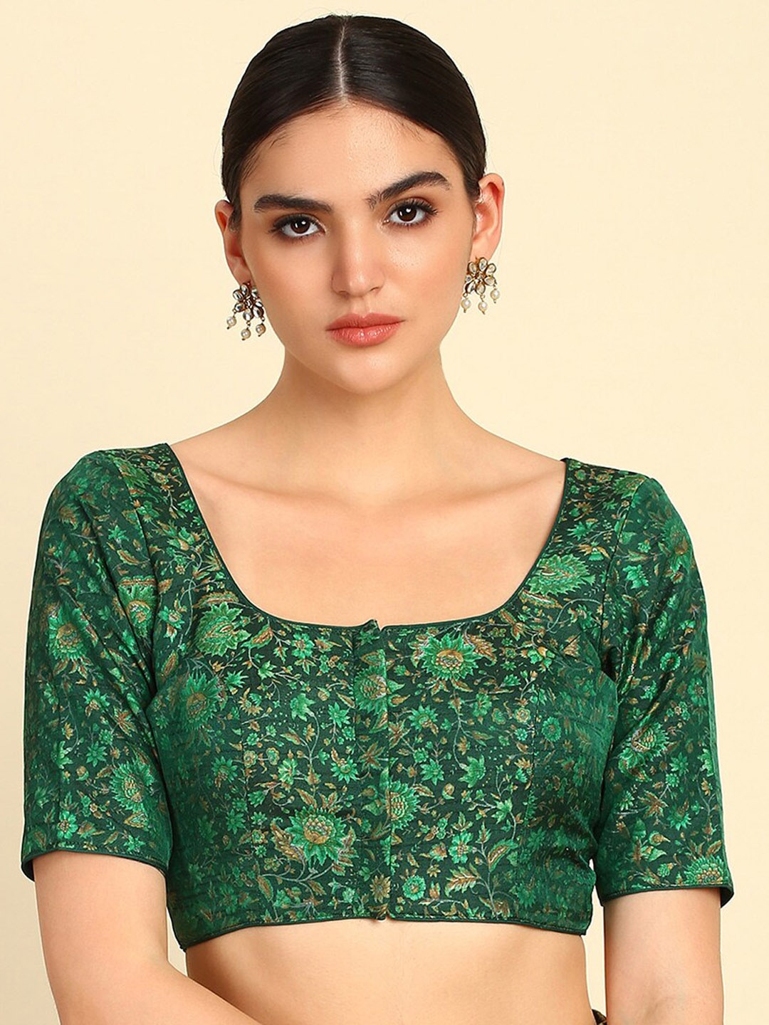 

Soch Printed Round Neck Saree Blouse, Green