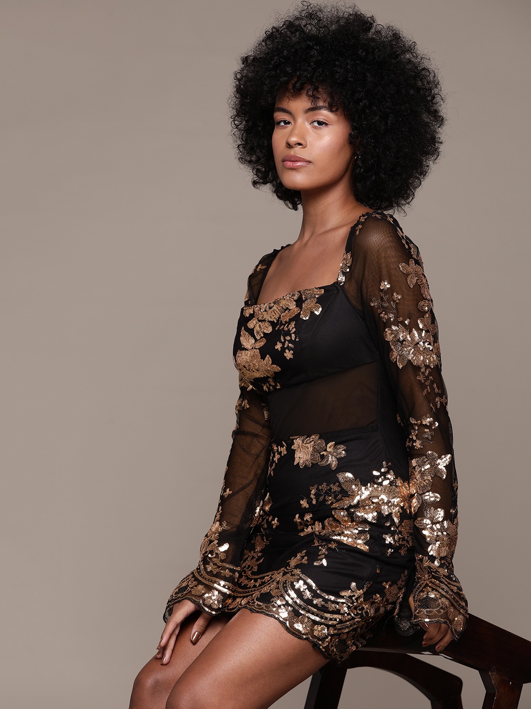

bebe Future Glam Embellished Lace Sheath Mini Dress, Black