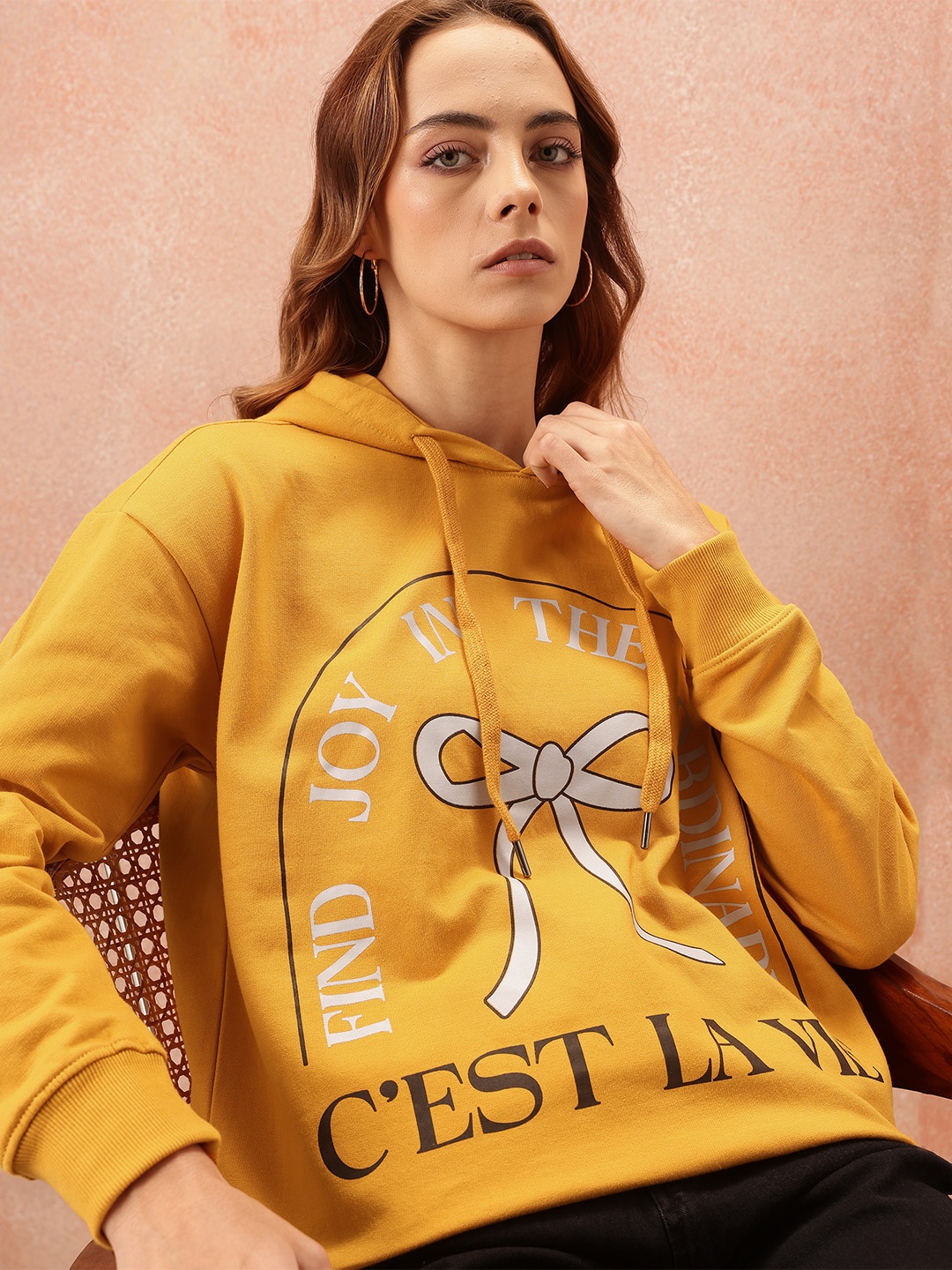 

all about you Printed Hooded Sweatshirt, Mustard