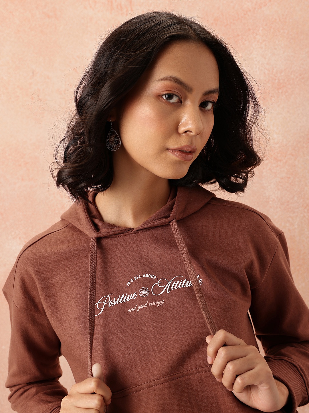

all about you Women Printed Hooded Sweatshirt, Brown