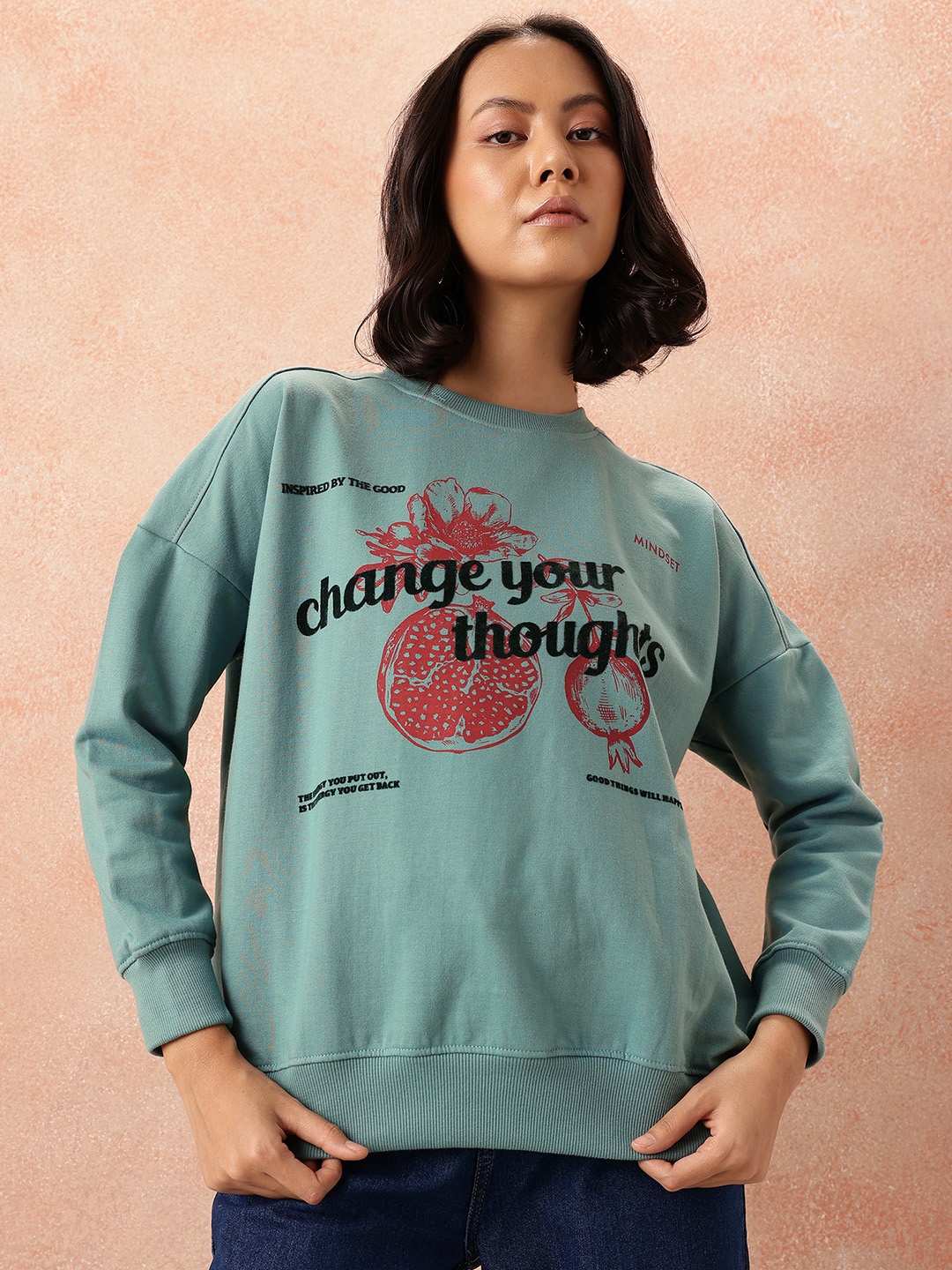 

all about you Printed Sweatshirt, Sea green