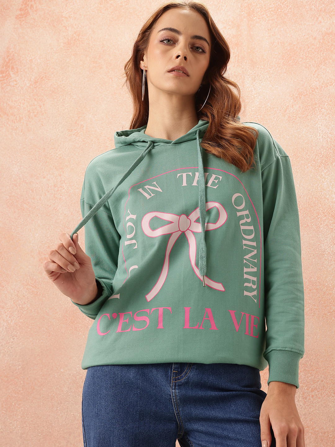 

all about you Printed Hooded Sweatshirt, Green