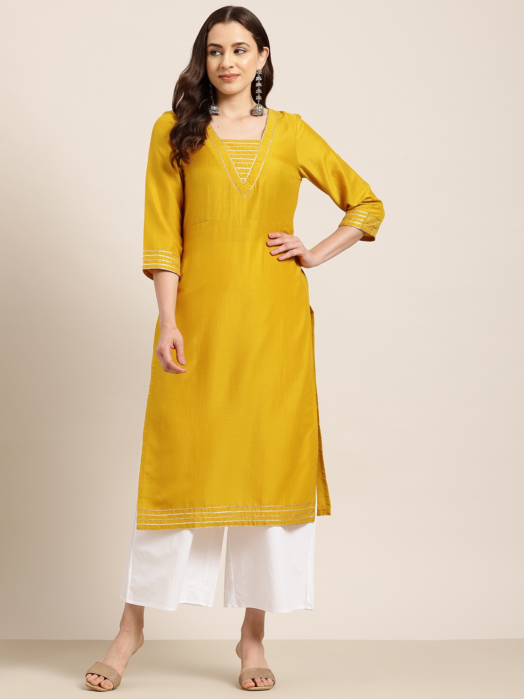 

HERE&NOW Women Gotta Patti Kurta, Mustard