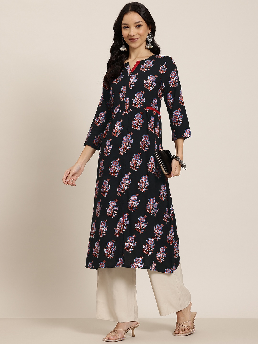 

HERE&NOW Floral Printed Kurta, Black