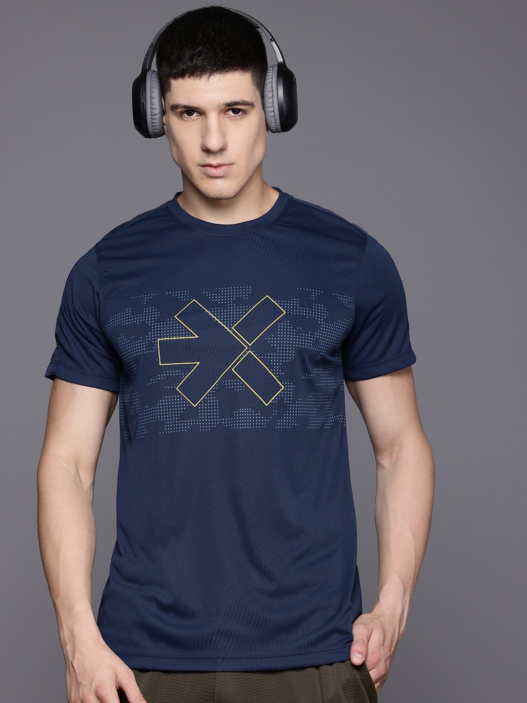 

HRX by Hrithik Roshan Rapid-Dry Printed Training T-shirt, Navy blue