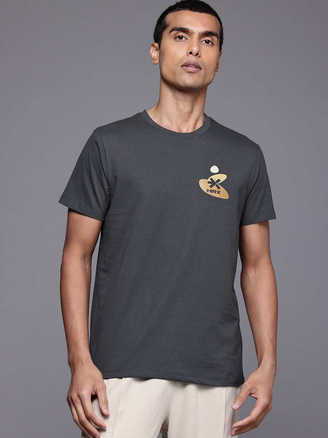 

HRX by Hrithik Roshan Placement Print Yoga T-shirt, Charcoal