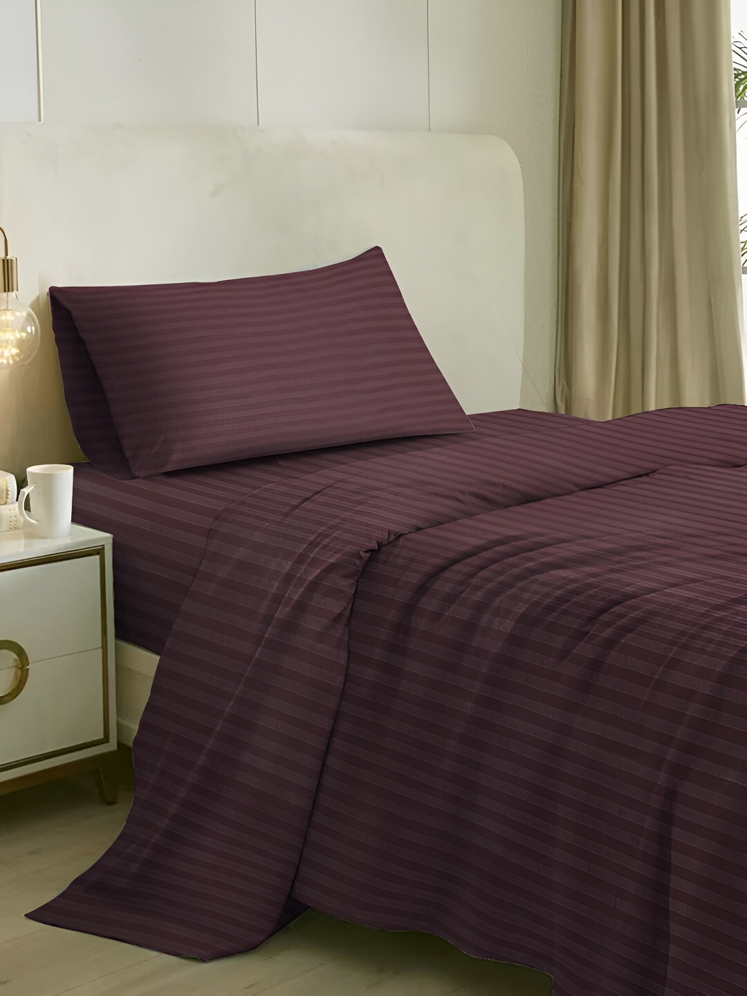 

Naksh Purple Striped Cotton 300 TC Single Bedsheet with 1 Pillow Covers