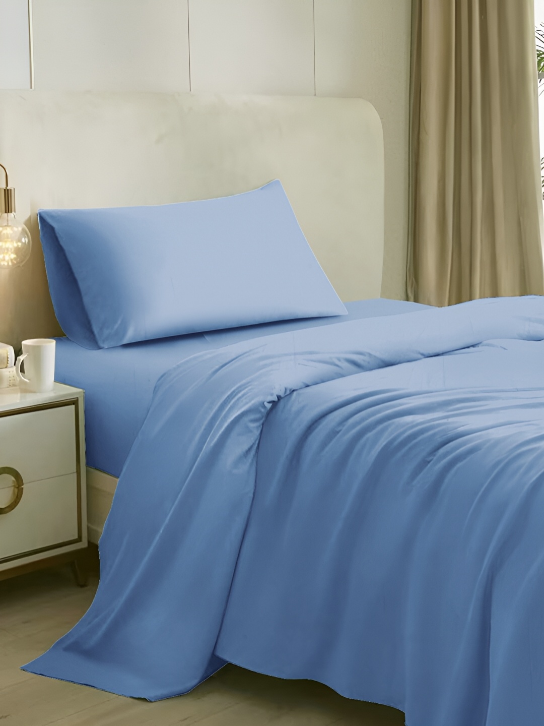 

Naksh Blue Cotton 300 TC Single Bedsheet with 1 Pillow Covers