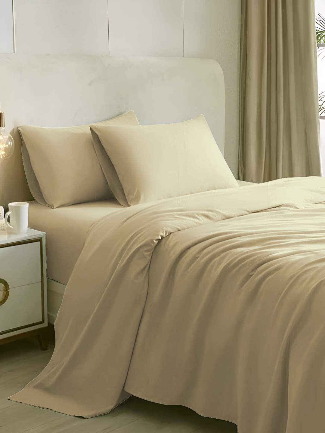 

Naksh Beige Cotton 300 TC Queen Bedsheet with 2 Pillow Covers