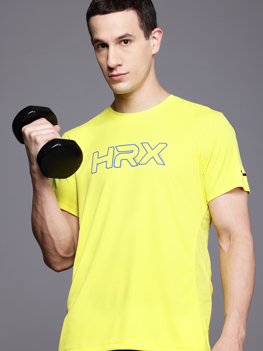 HRX by Hrithik Roshan Brand Logo Print Training T-shirt, Lime green