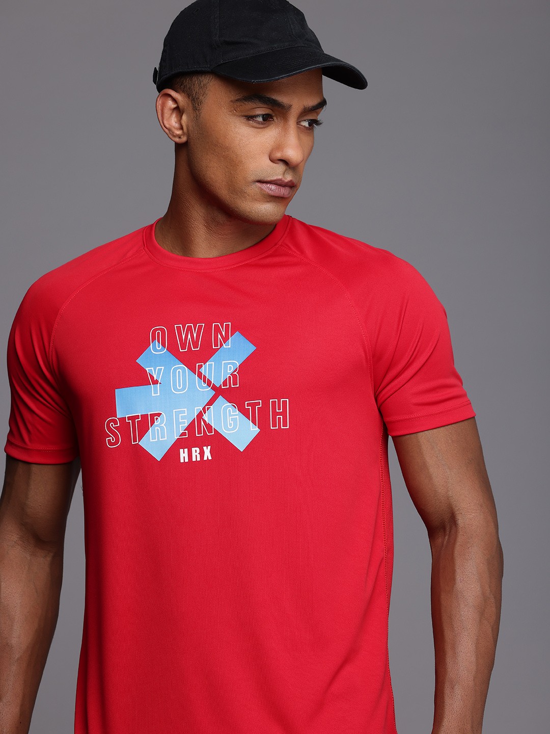 

HRX by Hrithik Roshan Rapid-Dry Antimicrobial Finish Brand Logo Printed Training T-shirt, Red