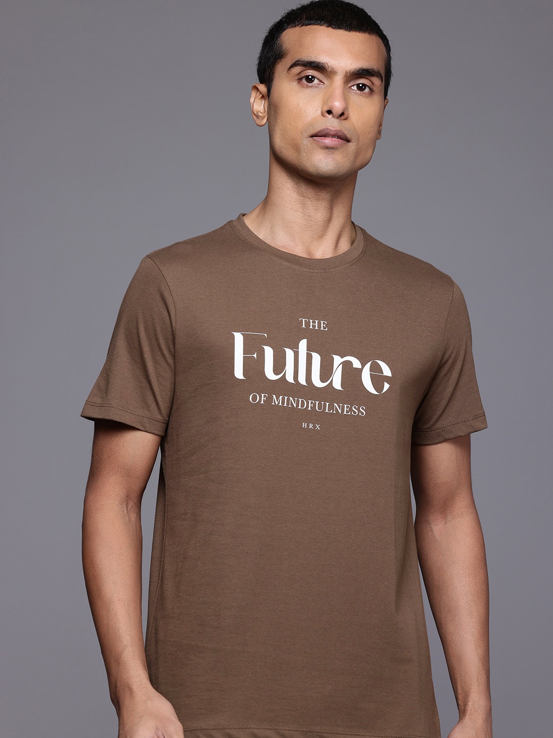 

HRX by Hrithik Roshan Typography Print Yoga T-shirt, Brown