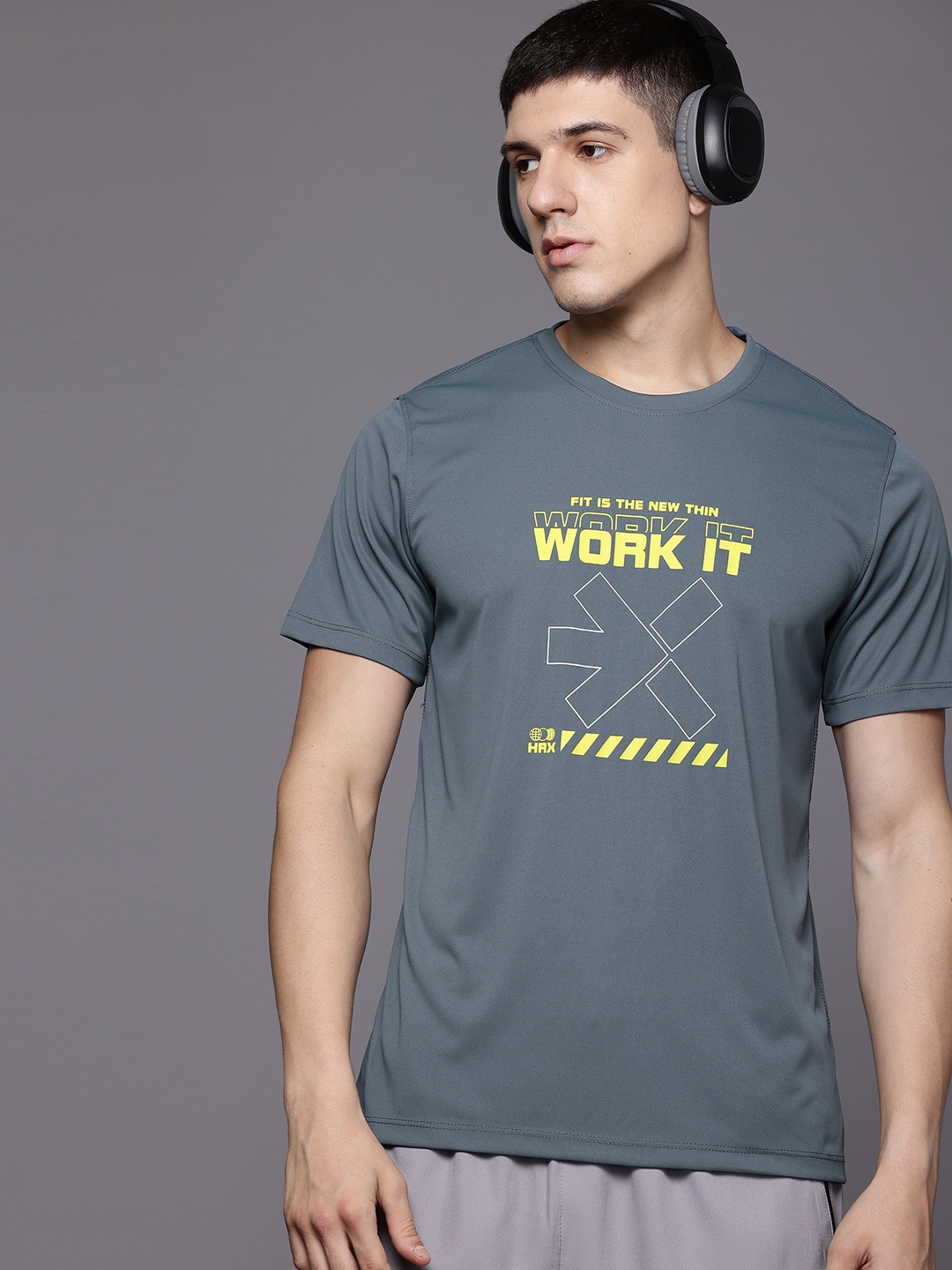 

HRX by Hrithik Roshan Typography Printed Rapid-Dry Training T-shirt, Grey