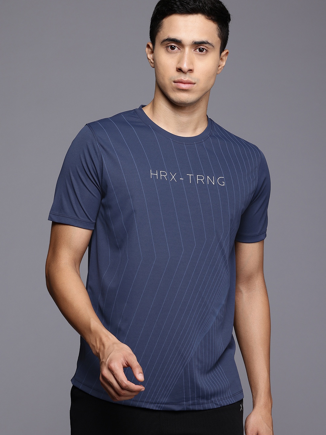 

HRX by Hrithik Roshan Typography Printed Training T-shirt, Navy blue