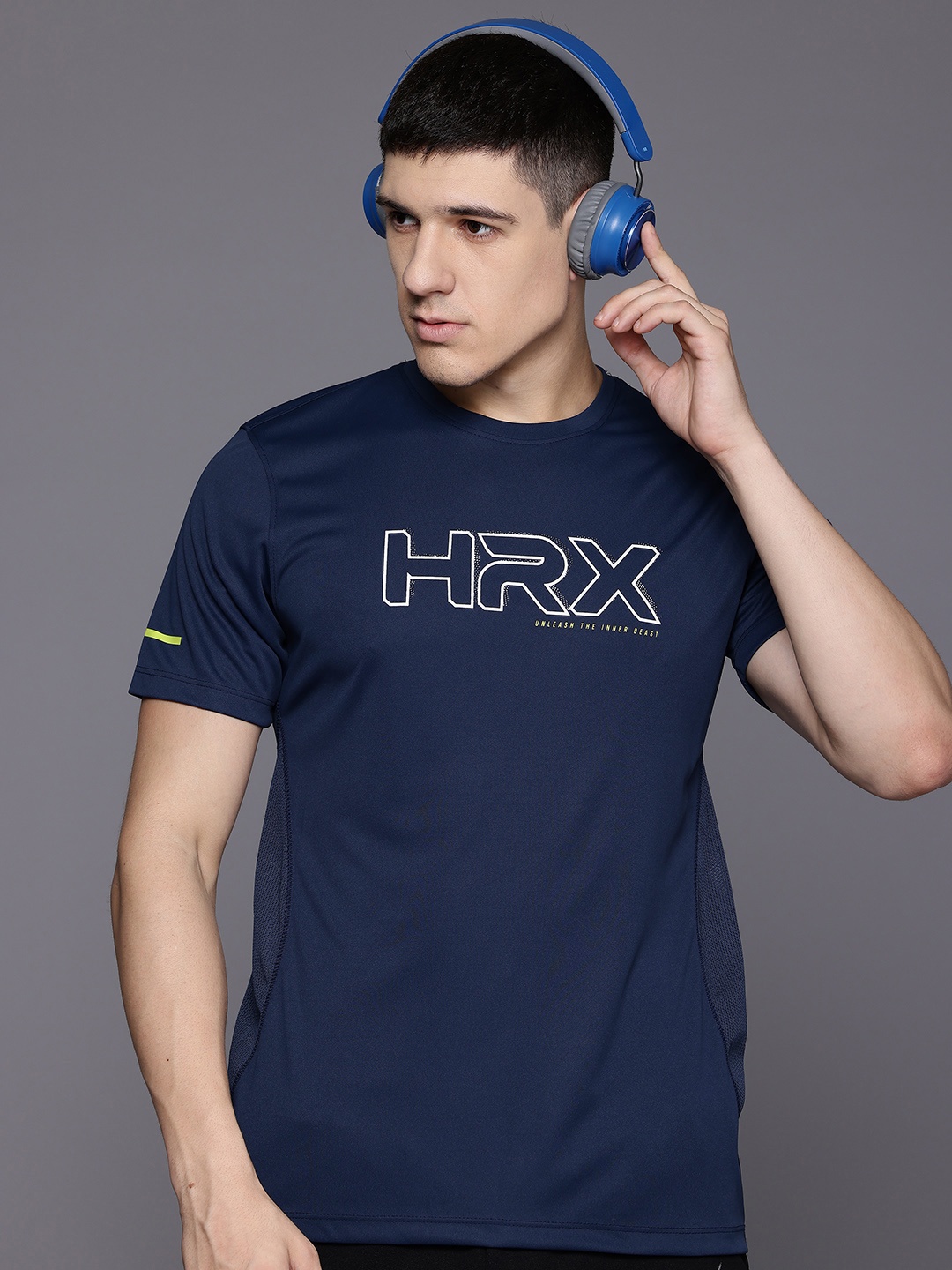 

HRX by Hrithik Roshan Rapid-Dry Printed Training T-shirt, Navy blue