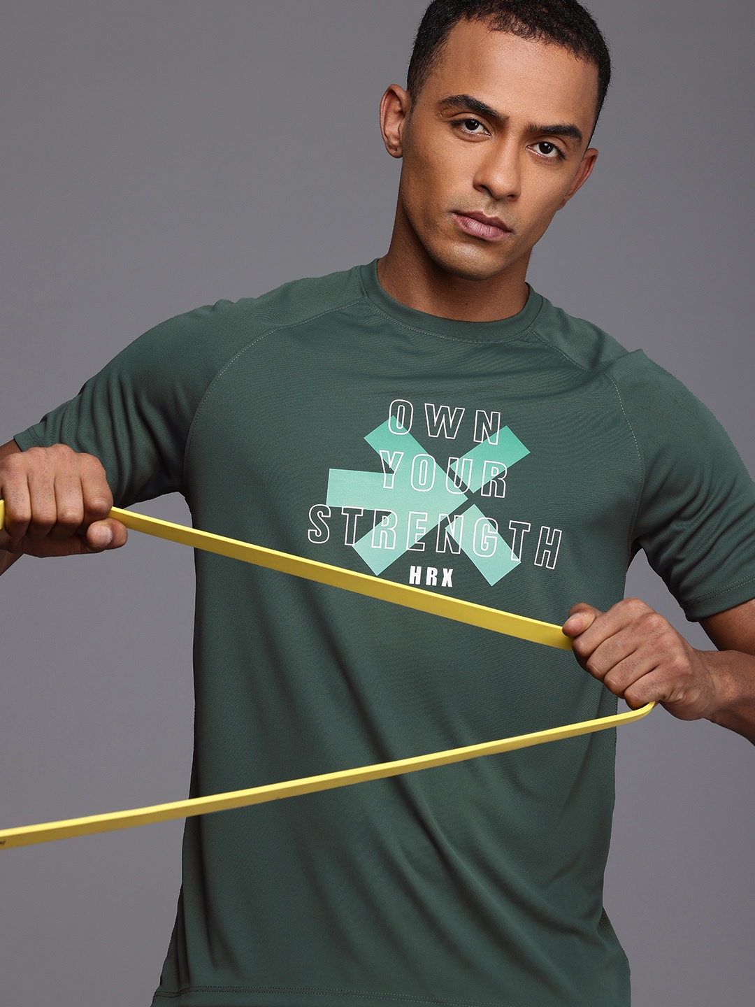 

HRX by Hrithik Roshan Rapid-Dry Antimicrobial Finish Brand Logo Printed T-shirt, Green